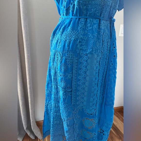 JOHNNY WAS Olympia Eyelet Midi Dress In Ocean Blue Size S - Picture 5 of 14